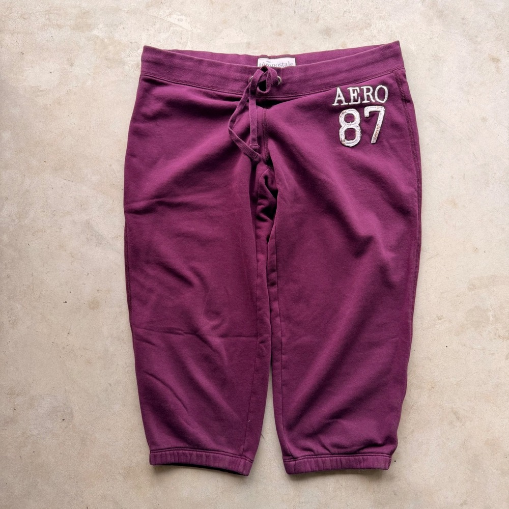 Aeropostale Womens Y2K Aero 87 Cropped Sweatpants Purple Capri Joggers L